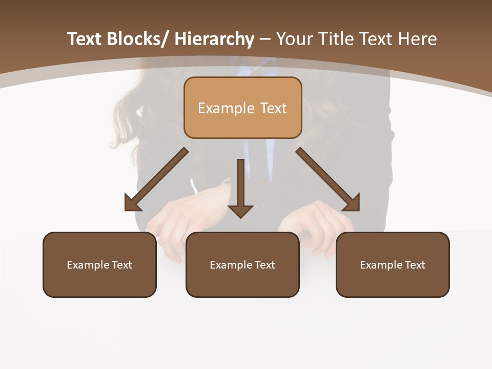 A Woman In A Business Suit Leaning On A Sign PowerPoint Template