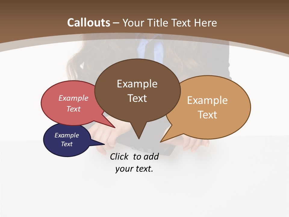 A Woman In A Business Suit Leaning On A Sign PowerPoint Template