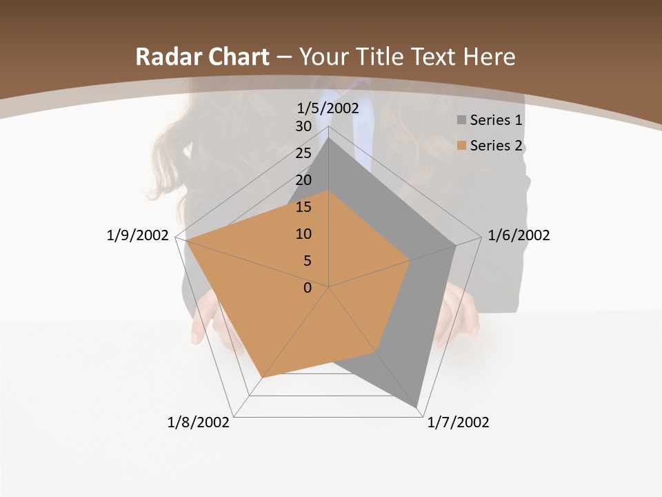 A Woman In A Business Suit Leaning On A Sign PowerPoint Template