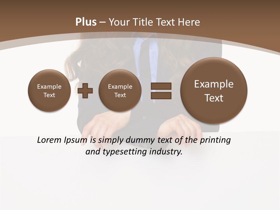 A Woman In A Business Suit Leaning On A Sign PowerPoint Template