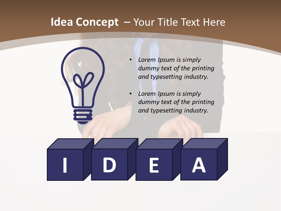 A Woman In A Business Suit Leaning On A Sign PowerPoint Template