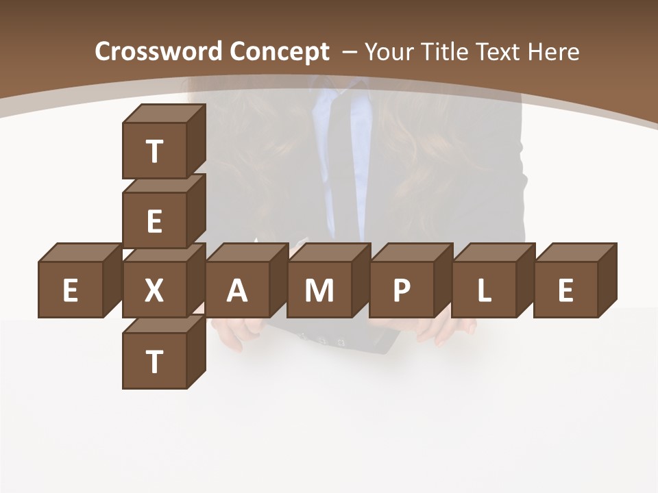 A Woman In A Business Suit Leaning On A Sign PowerPoint Template