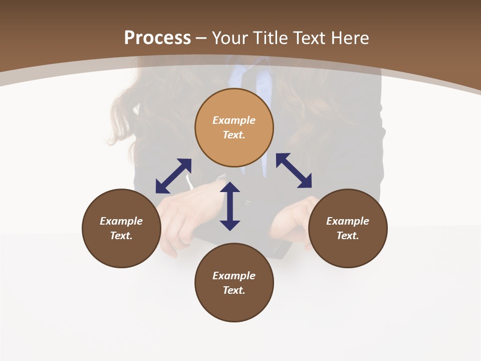 A Woman In A Business Suit Leaning On A Sign PowerPoint Template