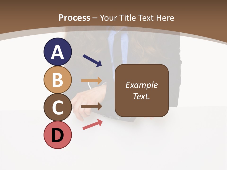 A Woman In A Business Suit Leaning On A Sign PowerPoint Template