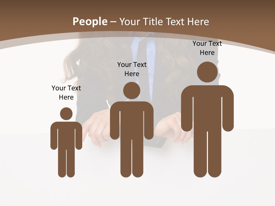 A Woman In A Business Suit Leaning On A Sign PowerPoint Template