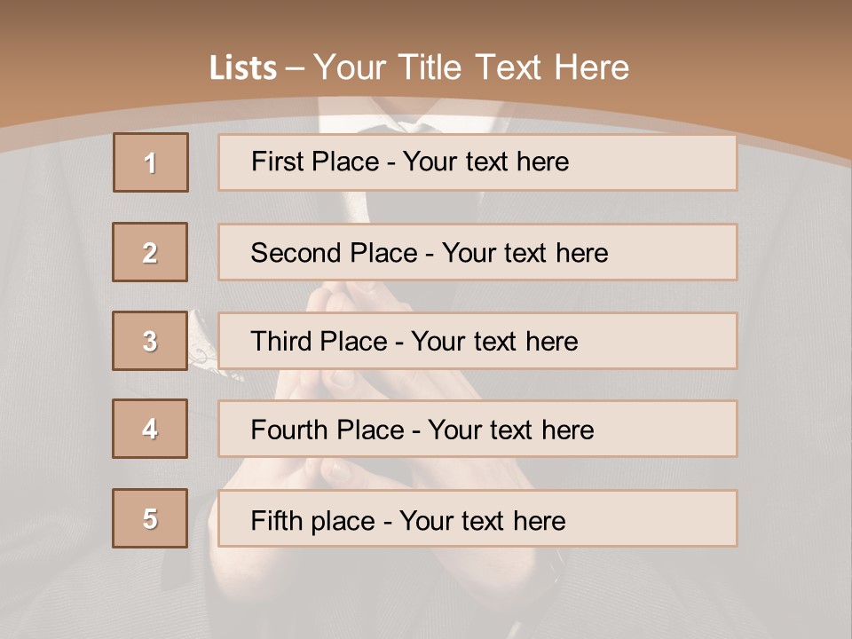 A Man In A Suit Is Holding His Hands Together PowerPoint Template