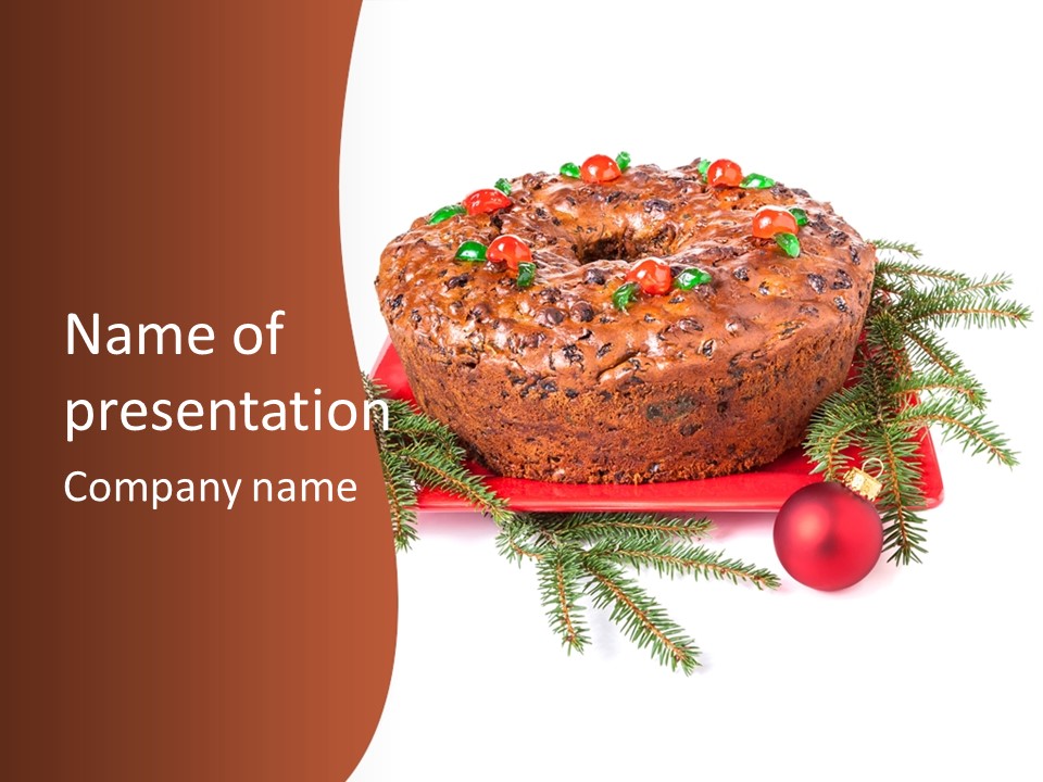 A Christmas Cake On A Red Plate On A White Background PowerPoint Template