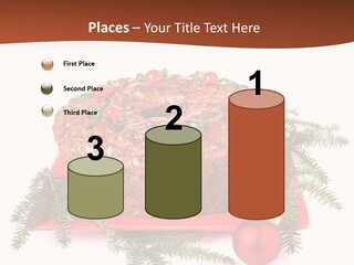 A Christmas Cake On A Red Plate On A White Background PowerPoint Template