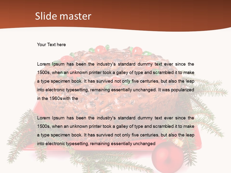 A Christmas Cake On A Red Plate On A White Background PowerPoint Template