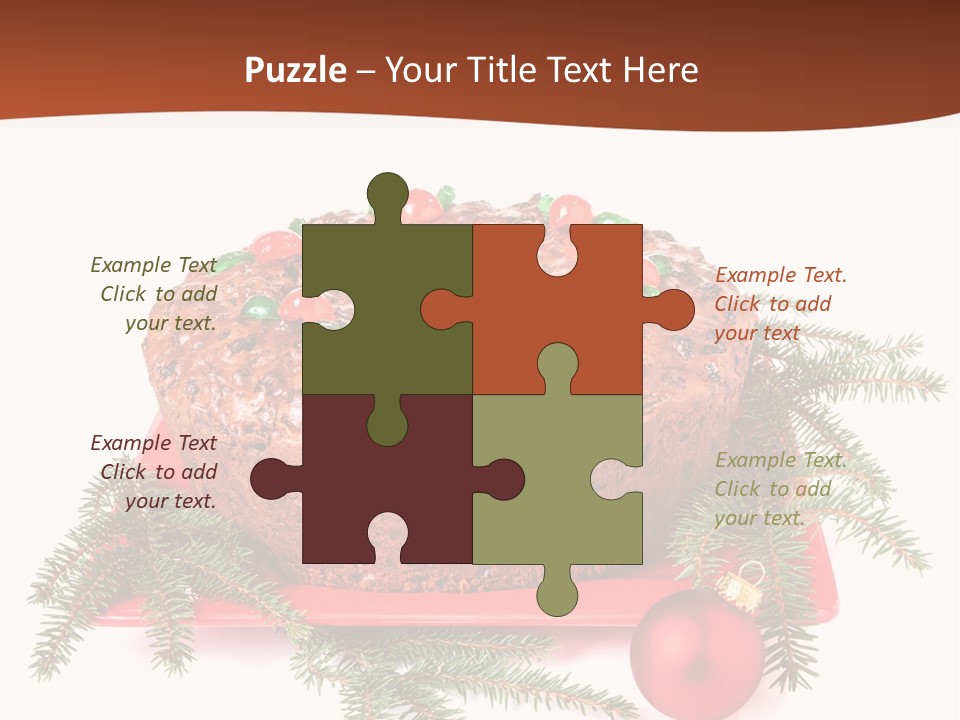 A Christmas Cake On A Red Plate On A White Background PowerPoint Template