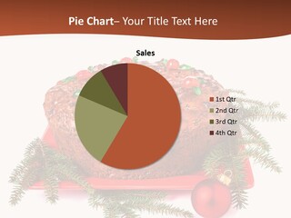 A Christmas Cake On A Red Plate On A White Background PowerPoint Template