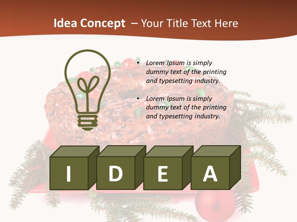 A Christmas Cake On A Red Plate On A White Background PowerPoint Template