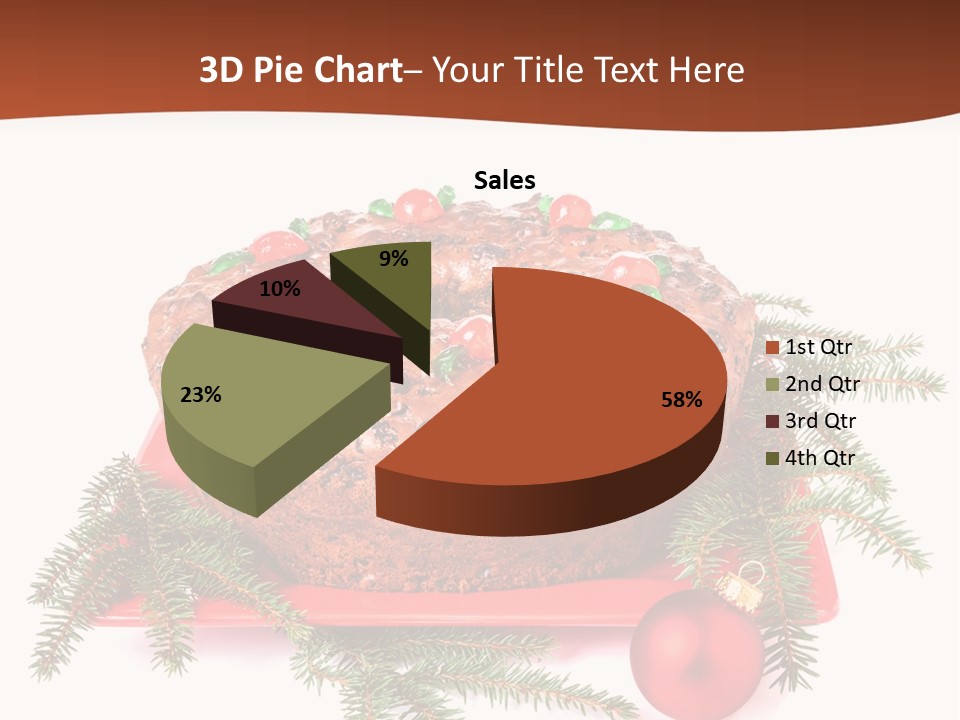 A Christmas Cake On A Red Plate On A White Background PowerPoint Template
