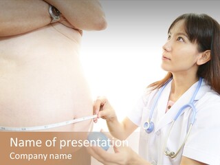 A Pregnant Woman Measuring Her Belly With A Stethoscope PowerPoint Template