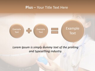 A Pregnant Woman Measuring Her Belly With A Stethoscope PowerPoint Template