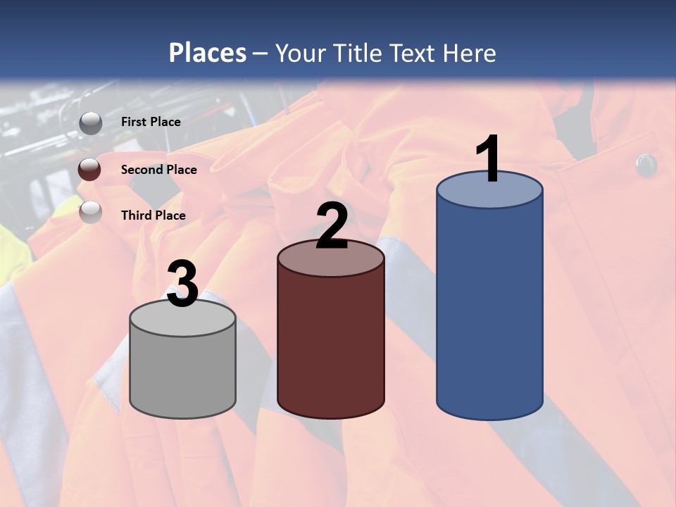 A Group Of Orange Jackets Hanging On A Rack PowerPoint Template