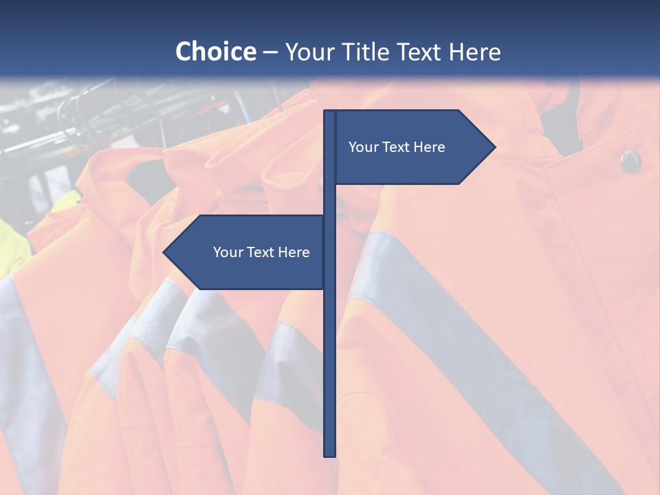 A Group Of Orange Jackets Hanging On A Rack PowerPoint Template