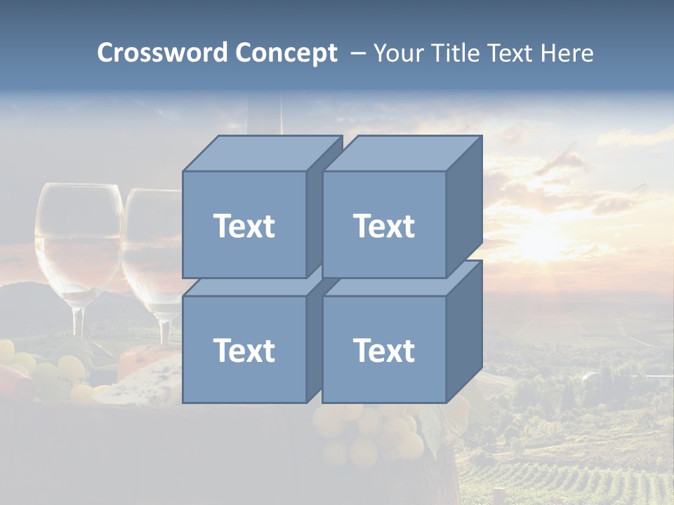 A Bottle Of Wine, Two Glasses Of Wine, Cheese And Grapes On A Barrel PowerPoint Template