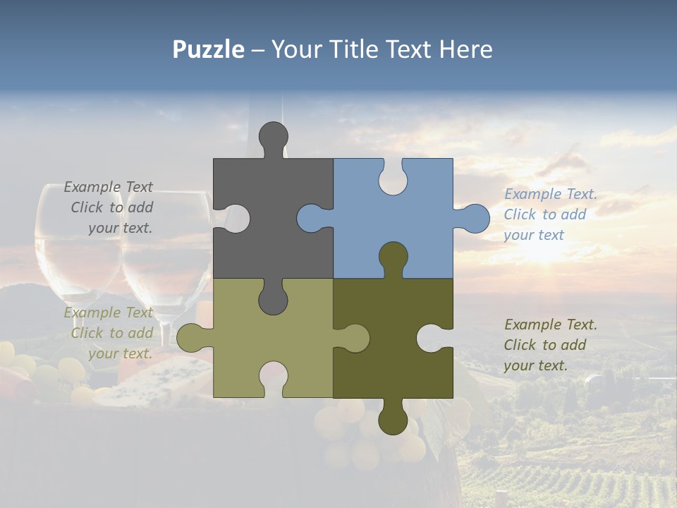 A Bottle Of Wine, Two Glasses Of Wine, Cheese And Grapes On A Barrel PowerPoint Template