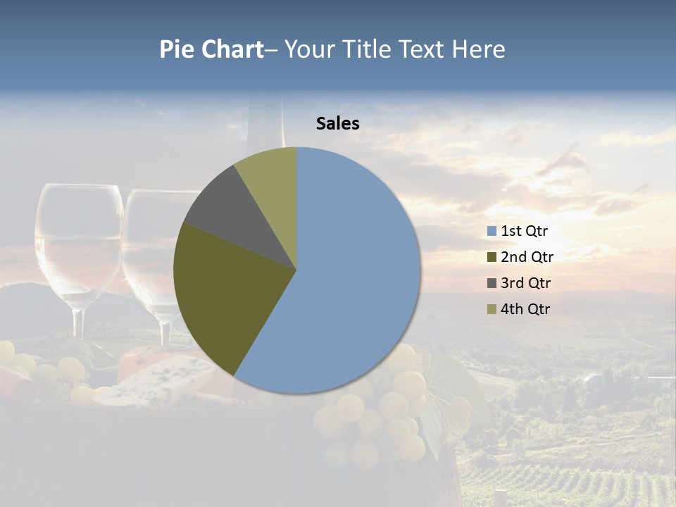 A Bottle Of Wine, Two Glasses Of Wine, Cheese And Grapes On A Barrel PowerPoint Template