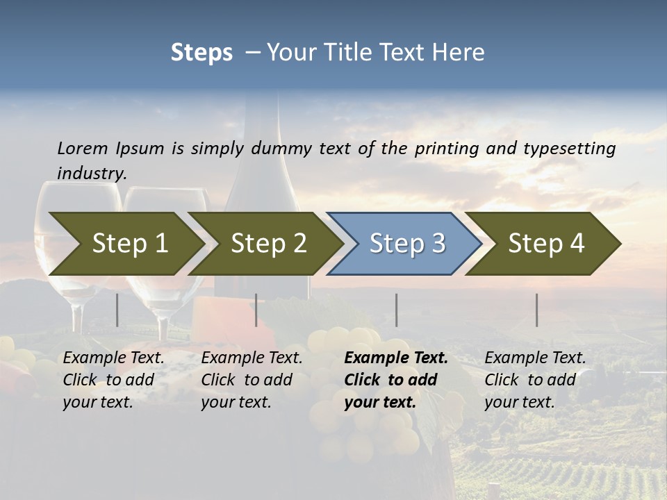 A Bottle Of Wine, Two Glasses Of Wine, Cheese And Grapes On A Barrel PowerPoint Template