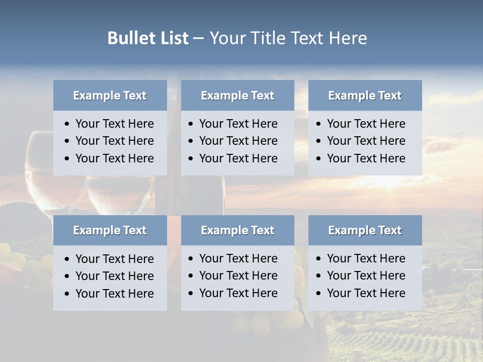 A Bottle Of Wine, Two Glasses Of Wine, Cheese And Grapes On A Barrel PowerPoint Template