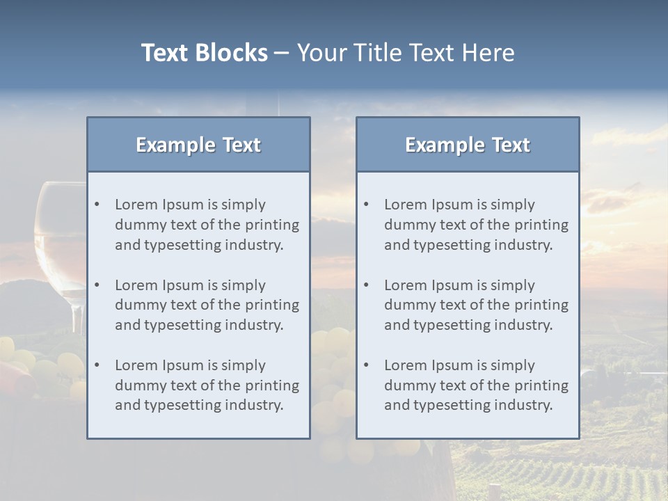 A Bottle Of Wine, Two Glasses Of Wine, Cheese And Grapes On A Barrel PowerPoint Template