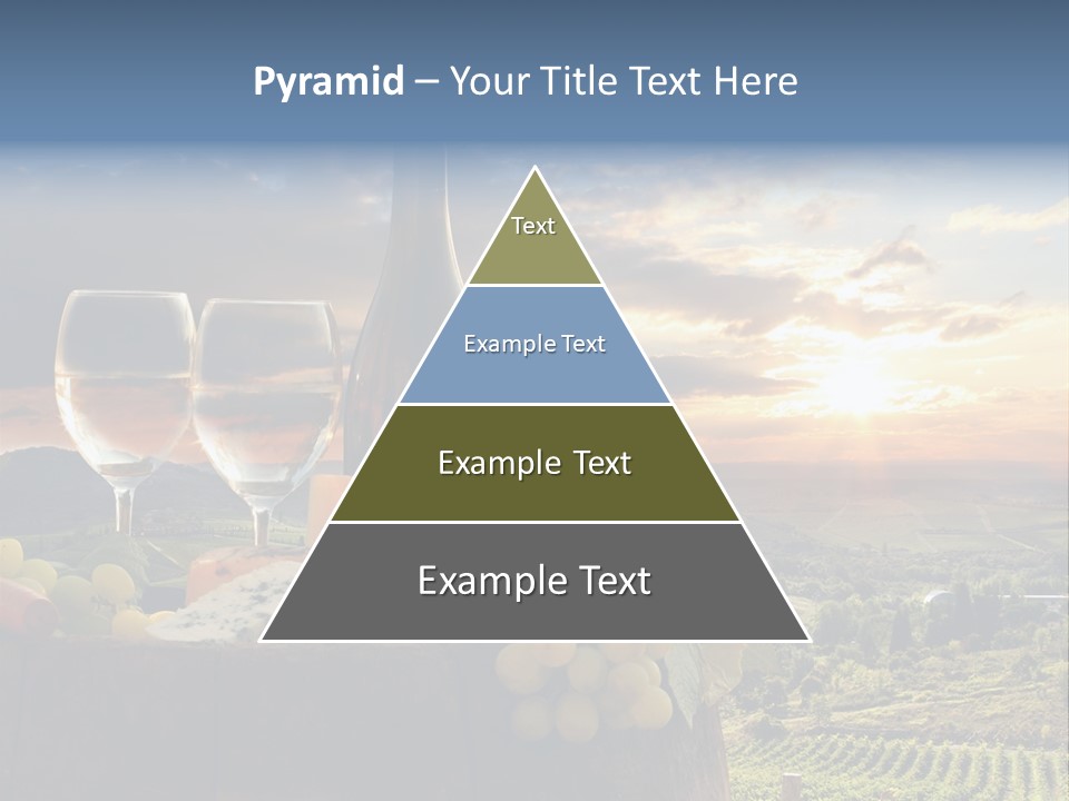 A Bottle Of Wine, Two Glasses Of Wine, Cheese And Grapes On A Barrel PowerPoint Template