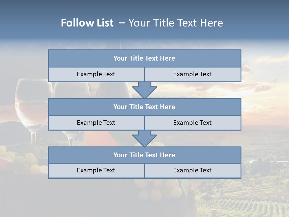 A Bottle Of Wine, Two Glasses Of Wine, Cheese And Grapes On A Barrel PowerPoint Template