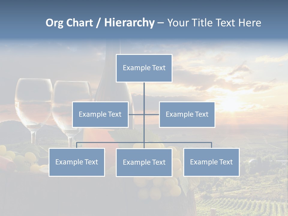 A Bottle Of Wine, Two Glasses Of Wine, Cheese And Grapes On A Barrel PowerPoint Template