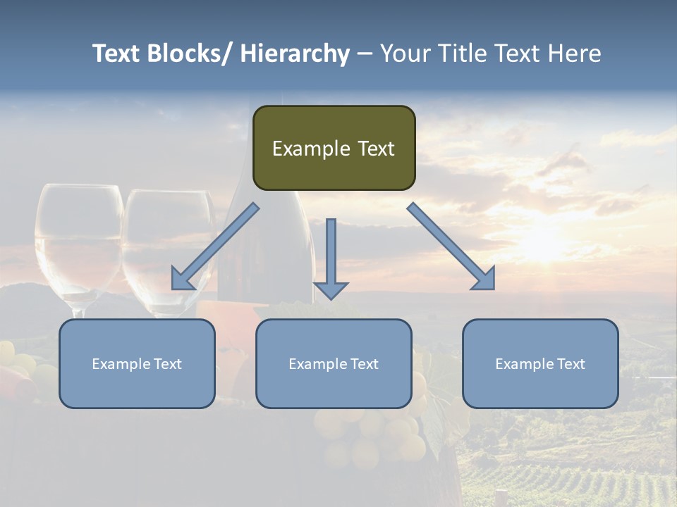 A Bottle Of Wine, Two Glasses Of Wine, Cheese And Grapes On A Barrel PowerPoint Template