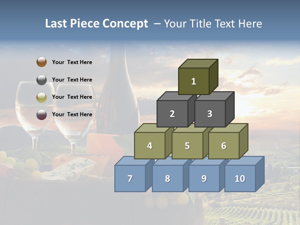 A Bottle Of Wine, Two Glasses Of Wine, Cheese And Grapes On A Barrel PowerPoint Template