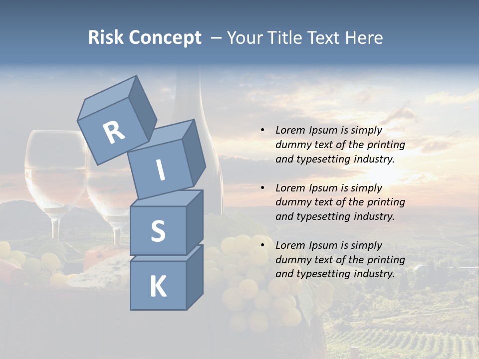 A Bottle Of Wine, Two Glasses Of Wine, Cheese And Grapes On A Barrel PowerPoint Template