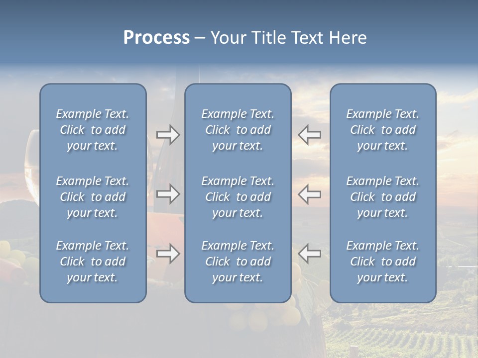 A Bottle Of Wine, Two Glasses Of Wine, Cheese And Grapes On A Barrel PowerPoint Template