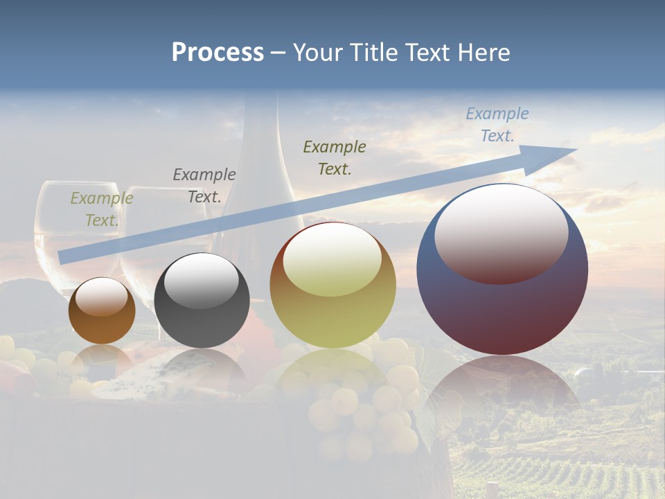 A Bottle Of Wine, Two Glasses Of Wine, Cheese And Grapes On A Barrel PowerPoint Template