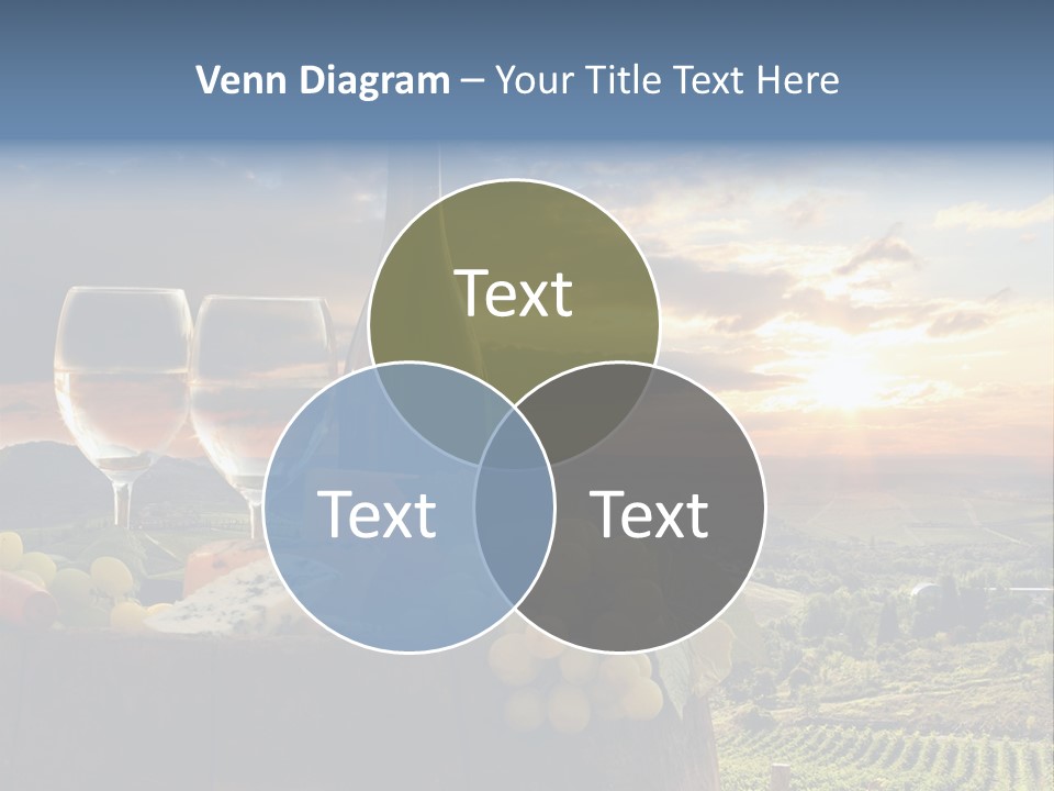 A Bottle Of Wine, Two Glasses Of Wine, Cheese And Grapes On A Barrel PowerPoint Template