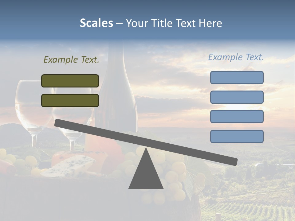 A Bottle Of Wine, Two Glasses Of Wine, Cheese And Grapes On A Barrel PowerPoint Template