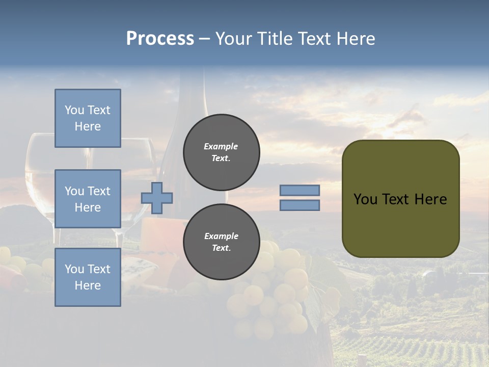 A Bottle Of Wine, Two Glasses Of Wine, Cheese And Grapes On A Barrel PowerPoint Template