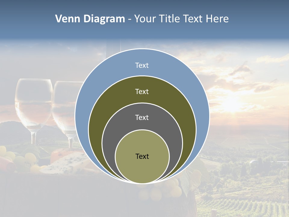 A Bottle Of Wine, Two Glasses Of Wine, Cheese And Grapes On A Barrel PowerPoint Template