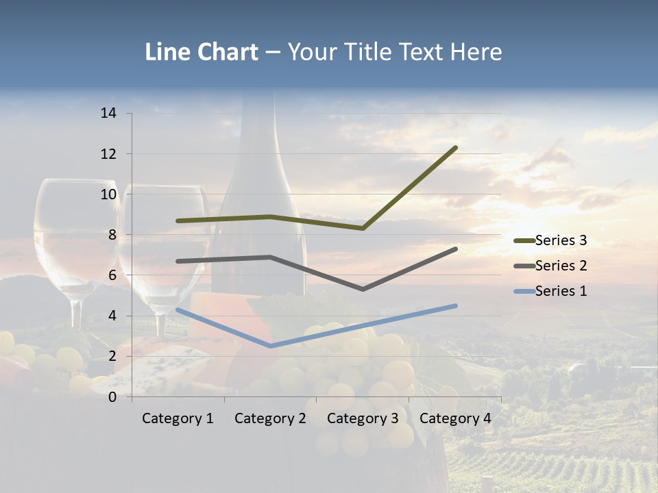 A Bottle Of Wine, Two Glasses Of Wine, Cheese And Grapes On A Barrel PowerPoint Template