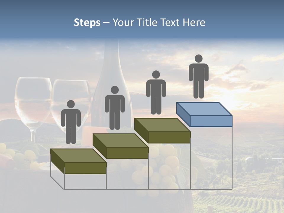 A Bottle Of Wine, Two Glasses Of Wine, Cheese And Grapes On A Barrel PowerPoint Template