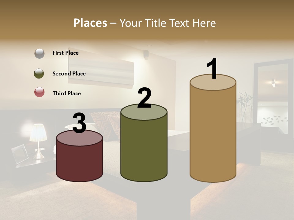 A Bedroom With A Bed And A Lamp PowerPoint Template