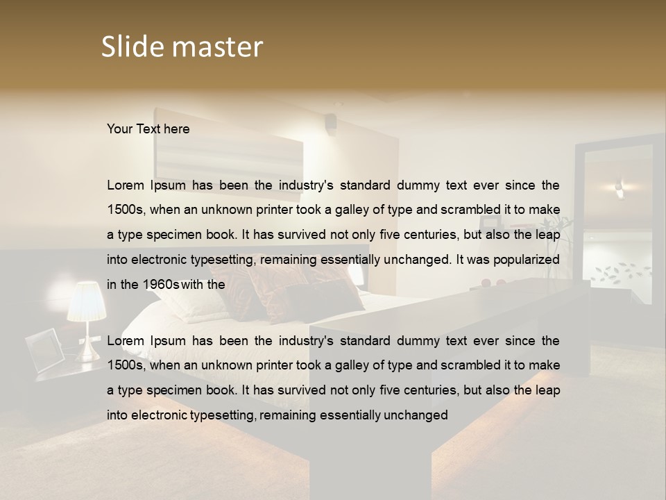 A Bedroom With A Bed And A Lamp PowerPoint Template