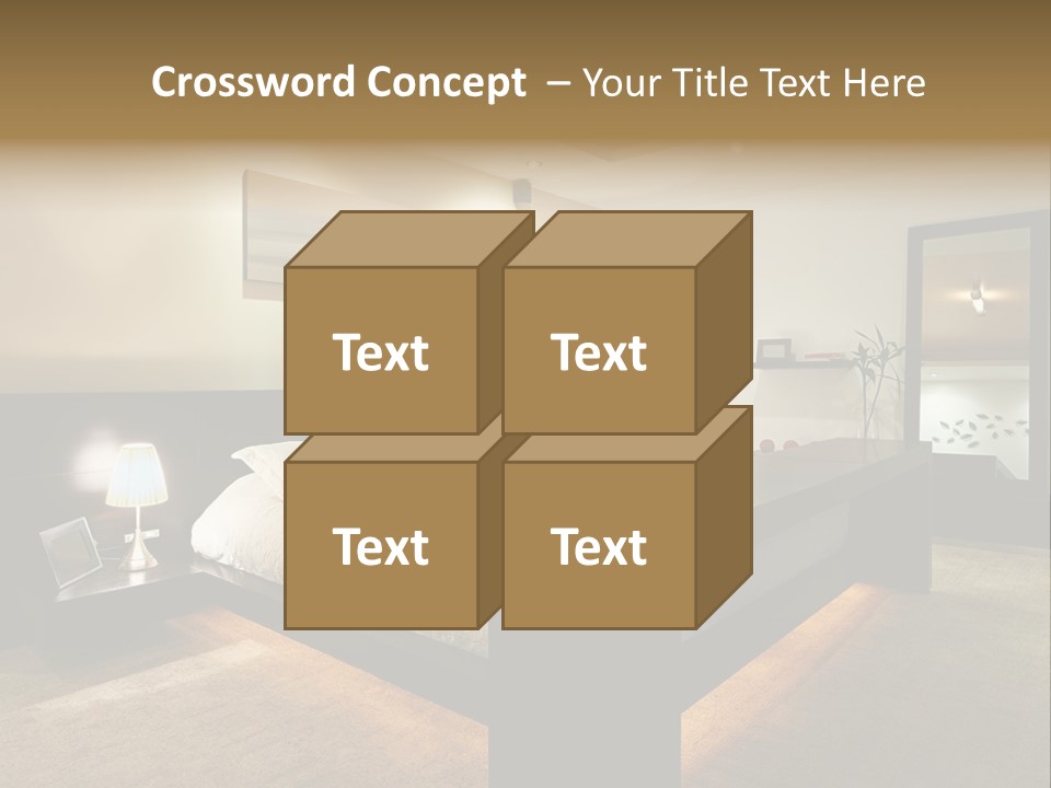 A Bedroom With A Bed And A Lamp PowerPoint Template