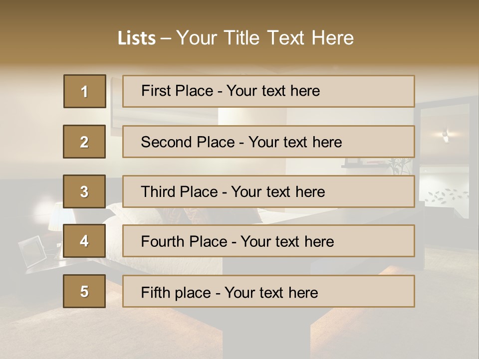 A Bedroom With A Bed And A Lamp PowerPoint Template
