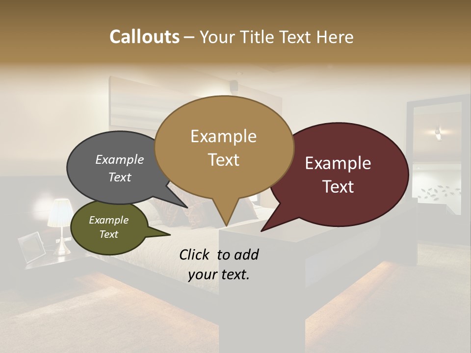 A Bedroom With A Bed And A Lamp PowerPoint Template