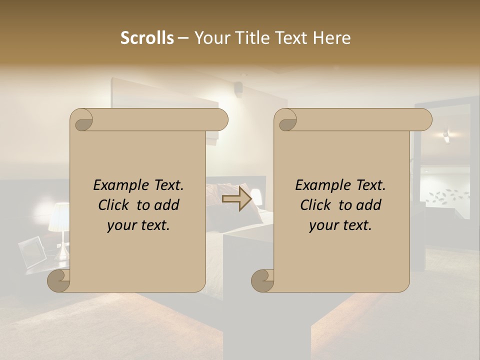 A Bedroom With A Bed And A Lamp PowerPoint Template