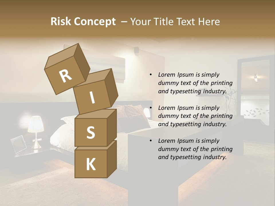 A Bedroom With A Bed And A Lamp PowerPoint Template