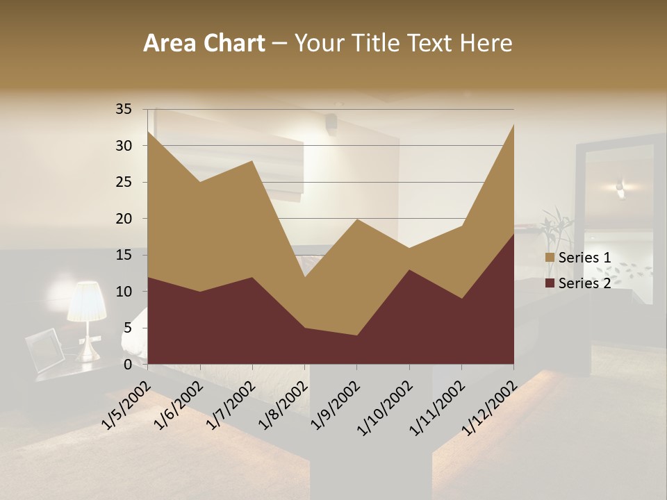 A Bedroom With A Bed And A Lamp PowerPoint Template