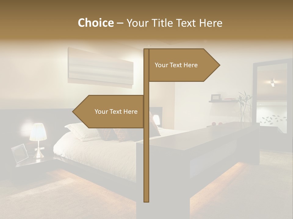 A Bedroom With A Bed And A Lamp PowerPoint Template